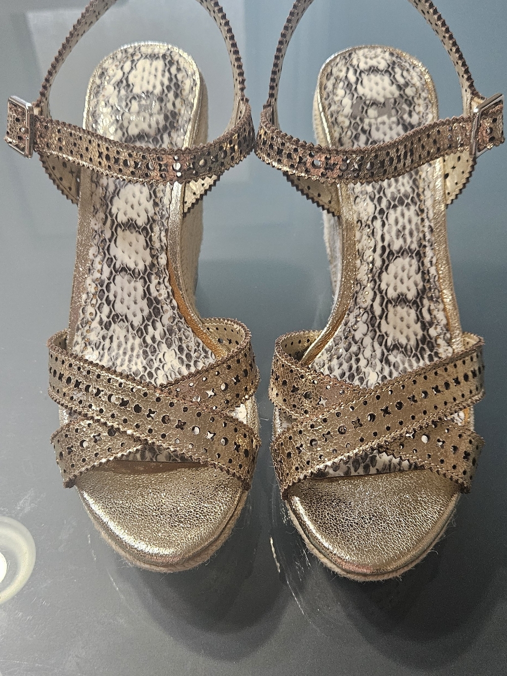 Gianni Bini Metallic Gold Wedge Sandals